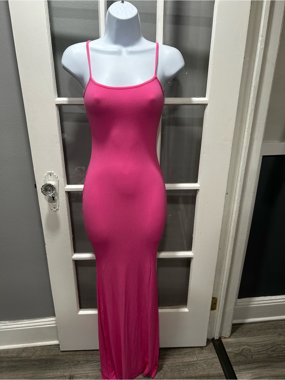 Fitted Hot Pink Spaghetti-Strap Maxi Dress